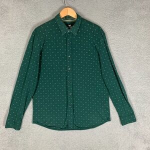 Buttercloth Shirt Mens XL Green Geometric Long Sleeve Regular Fit Stretch Cotton